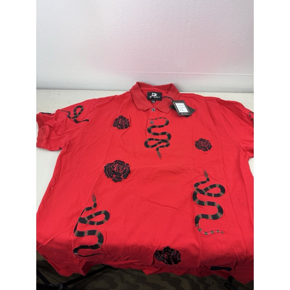 Damati Men's Embroidered Roses/Snakes 100% Cotton S/S Polo Shirt Red XXL NWT